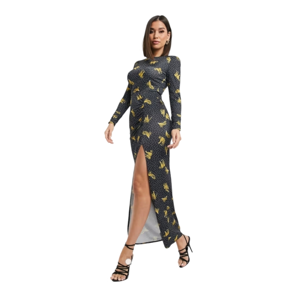 Never Fully Dressed Black Tiger Print Harlowe Maxi Dress UK Size 12
